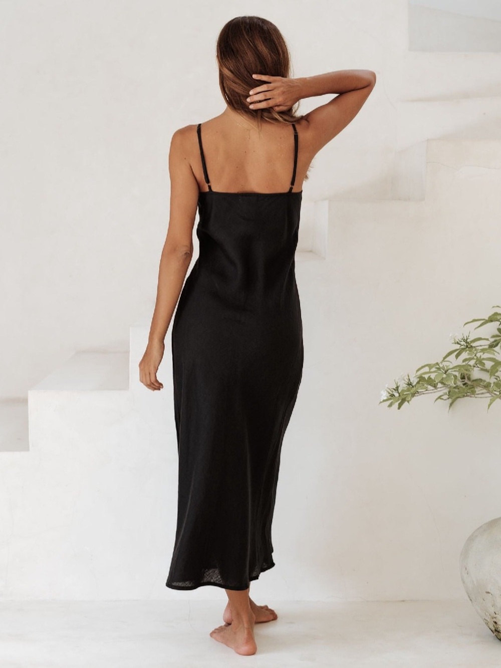 Amalfi Black Linen Bias-Cut Slip Dress - Like New - Picture 5 of 12